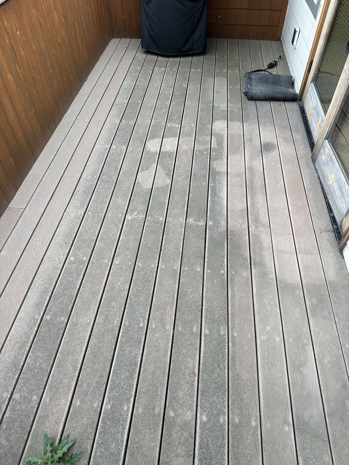 A composite deck cleaned down