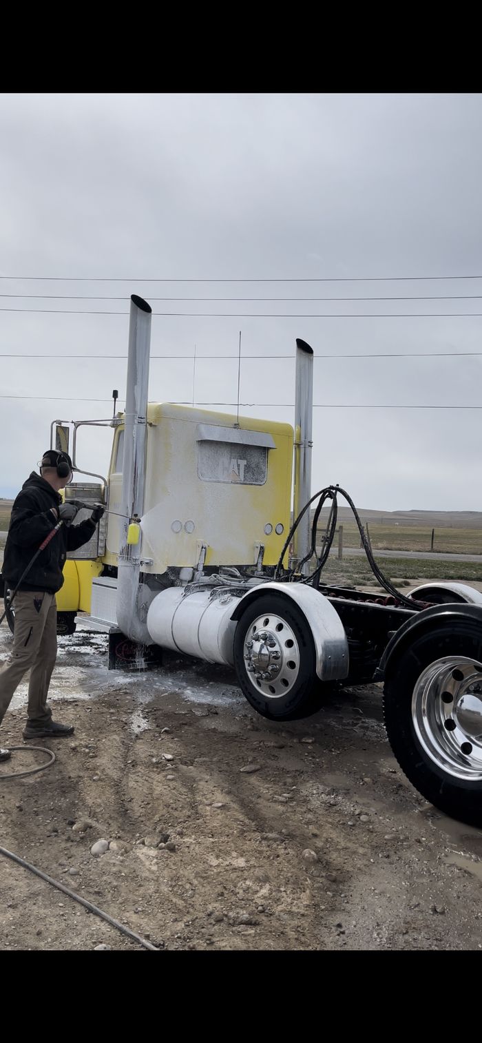 A semi tractor unit being washed